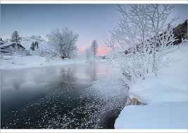 print of the frozen river inn framed by trees covered with snow and frost at dawn sils canton river inn poster prints winter landscape