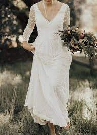 Romantic Bohemian Casual V Neck Long Sleeve Polka Dotwedding Dress 20081610 In 2021 Wedding Dresses Taffeta Wedding Dresses Lace Romantic Bohemian Wedding Dresses