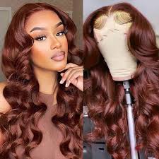 Pizazz 13x6 Full Lace Reddish Brown Human Hair Wigs Body Wave Dark Red