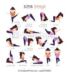 Increased flexibility and fitness, mindfulness and relaxation. Yoga Kids Poses Vector Yoga Kids Collection Set Of Yoga Poses For Children In Flat Style Gymnastics And Healthy Lifestyle Canstock