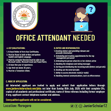 Check out our great cover letter example to get ideas for how to sell yourself to employers! Junior Scholar Pre And Primary English Medium Vaccancy Job Title Office Attendant Location Morogoro Key Qualifications 1 At Least Holder Of Form Four Certificates 2 Must Be Fluent In Both Written