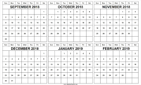 6 Month Calendar September October November December 2018 January February 2019 November Calendar Calendar Template Calendar 2019 Template
