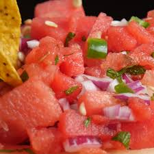 Next Time You Re Having A Big Barbecue Party Or A Pool Party Make Sure This Salsa Is On Your List Of Video Bbq Party Food Watermelon Salsa Watermelon Salsa Recipe