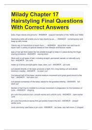 Milady Chapter 17 Hairstyling Final Questions With Correct Answers - Milady  Chapter 17 - Stuvia US