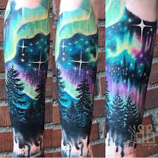 Aurora Borealis Tattoo Nature Tattoo Sleeve Watercolor Tattoo Sleeve Northern Lights Tattoo