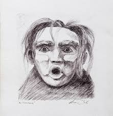 Chief Beau Dick, Kissy Face, ink drawing