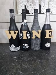 Black Bottle And Yellow Things Black Grey And White Effect Wine Bottle Decor Diy Bottle Crafts Bottles Decoration