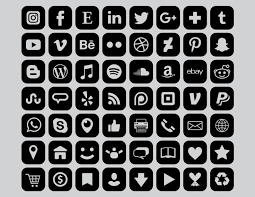 Square Social Media Icons Set Png Svg Vector Transparent Rounded Corner Black White Flat Buttons Website Digital Icons Commercial Use Social Media Icons Media Icon Icon Set