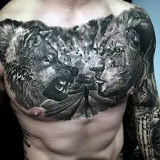 50 Realistic Wolf Tattoo Designs For Men Canine Ink Ideas Wolf Tattoo Design Wolf Tattoos Men Chest Tattoo Men