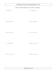 The Solving Linear Inequalities Including A Third Term A Math Worksheet From The Algebra Worksheets Page At Ma Linear Inequalities Math Worksheets Inequality