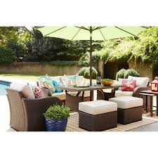 Allen Roth Northborough Rectangle Wicker Outdoor Dining Table 32 8 In W X 57 1 In L With Umbrella Hole Lowes Com Conversation Set Patio Patio Outdoor Patio Decor