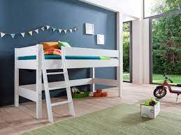 Details zu kinderbett hochbett schreibtisch schrank moderne kindermobel raj v. Relita Halbhohes Spielbett Hochbett Kinderbett Kim Liegeflache 90 X 200 Cm Inkl Lattenrost Buche Massiv Weiss Lackiert Lidl De
