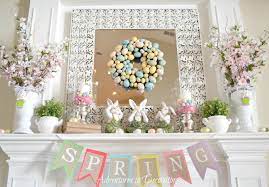 Easter Love The Pink White Vases With White Shredded Paper Easter Mantle Decor Easter Mantel Spring Decor Diy