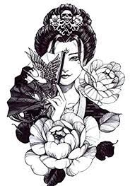 The geisha tattoo features geisha dressing japanese tradition costume kimono with elements to accent strong culture impact. Japanese Geisha Tattoo Japanese Design Tattoo Fake Tattoo Th700 Amazon De Beauty