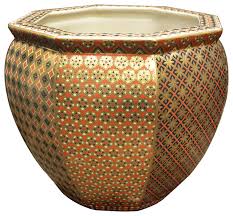 Large english brass cachepot, marked made in england, circa 1900. 14 Inch Gilded Porcelain Yosegi Japanese Fishbowl Planter Asian Indoor Pots And Planters By China Furniture And Arts Houzz