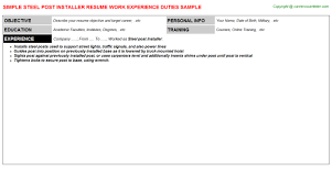 steel post installer resume sample