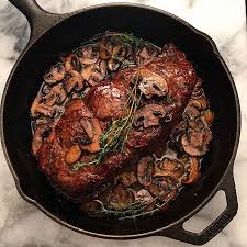 Pan Seared Roast With Cremini Mushrooms Red Onions Red Onion Recipes Onion Recipes Steak And Mushrooms