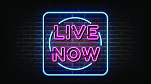 Stockvector Live now sign symbol, neon style template | Adobe Stock