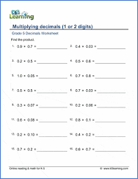 Addition and subtraction are simple operations even when applied on decimal numbers. Grade 5 Math Worksheets Decimal Multiplication 1 2 Digits K5 Learning