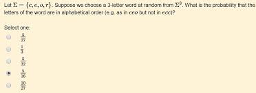 Note that the size column is a factor and is sorted by the order of the factor levels. Solved Let Z C E O R Suppose We Choose A 3 Letter Word At Random From 23 What Is The Probability That The Letters Of The Word Are In Alphabetical Order E G As In Ceo