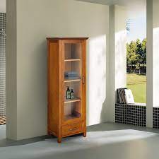 ✅ free shipping on many items! Oak Finish Linen Tower Glass Door Bathroom Storage Cabinet W Drawer