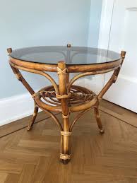 Vintage 1970s 80s Rattan Bamboo Cane Glass Topped Round Side Coffee Table Plant Stand Boho Hollywood Coffee Table Plants Side Coffee Table Rattan Coffee Table