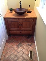 Wright S Ferry Brick Tile Powder Room Floor Marietta Color Mix With A Shiny Sealer Brick Tiles Bathroom Brick Bathroom Brick Tiles