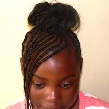 High Cornrowed Ballerina Bun With Fringe Kids With Curls Cornrows Hairstyle With Fringe Fringe Hairstyles Womens Hairstyles Womens Haircuts Medium
