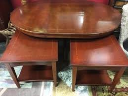 Thomasville Tables Pair Of End Tables And A Round Dining Table Rich Redding Mahogany With Fine Bands Of Inl Furniture Consignment Furniture Round Dining Table