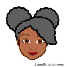 Afro Girl Hair Applique Face Filled Embroidery Designs 3 Sizes INSTANT  DOWNLOAD