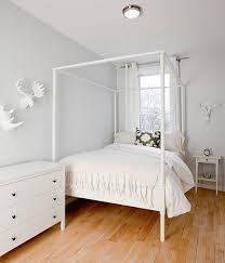 The Brooklyn Home Company Girls Bedroom With Pale Gray Blue Walls Paint Color Ikea Edland Four Poster Bed White Zimmer Himmelbett Bett