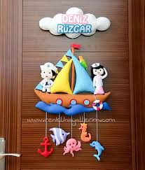 Deniz Ruzgar Isimli Kapi Susu Kece Denizci Felt Baby Baby Hangers Baby Shower Diaper Cake