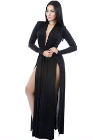 Side splits are perfect for showing some skin without braving a plunging neckline or a thigh skimming hem. Sexy Black Super Classy Long Sleeves Double Slit Long Maxi Dress Sexy Affordable Clothing