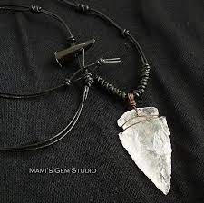 Hand Knapped Rock Crystal Quartz Arrowhead Black Leather Mens Necklace Fork Jewelry Arrowheads Jewelry Arrowhead Necklace