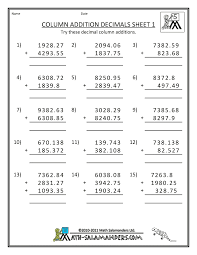 Math Worksheets For Fifth Grade Adding Decimals Addition Worksheets Math Worksheets Subtraction Worksheets