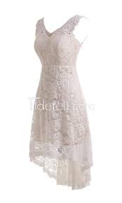 Simple A Line Lace V Neck High Low Wedding Dresses Zipper Up V Back Short Lace Wedding Dress Wedding Dresses High Low Asymmetrical Wedding Dress