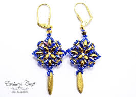 This beaded pumpkin earrings are so bright and sparkle, it definitely makes your day. Handmade Beaded Blue And Gold Earrings Exclusive Craft