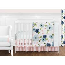Blue And Pink Floral Baby Girl Crib Bedding Set 4 Pieces Blush Navy Green And White Shabby Chic Watercolor Rose Flower Polka Dot Nursery By Sweet Jojo Designs Walmart Com
