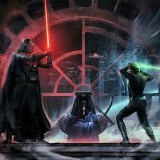 Darth Vader And Luke Skywalker Fighting In Front Of Darth Sidious Star Wars Illustration Star Wars Poster Star Wars Fan Art