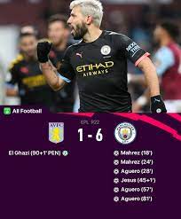 On sofascore livescore you can find all previous aston villa vs manchester city results sorted by their h2h matches. Aston Villa 1 6 Man City City Climb Up To 2nd At Aguero S Record Breaking Night Ghana Latest Football News Live Scores Results Ghanasoccernet