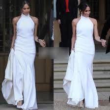 While meghan markle looked stunning in a clare waight keller for givenchy gown during her royal wedding to prince harry on may 19, it was the newly minted duchess of sussex's second wedding dress of the day — the stella mccartney gown she. Elegant White Mermaid Wedding Dresses 2018 Prince Harry Meghan Markle Wedding Party Gowns Halter Soft Satin Wedding Recept Dress Wedding Dresses Aliexpress