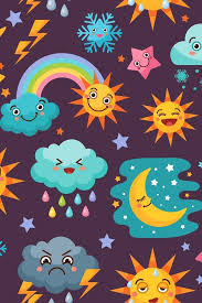 Various Funny Weather Icons Set Cartoon Seamless Pattern 825190 Patterns Design Bundles Funny Weather Seamless Patterns Icon Set