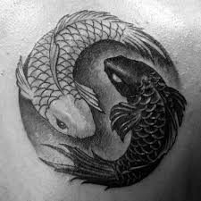 If you gravitate to your feminine side, stay with the red, pink, golden, and flower and koi fish tattoo designs. Male Chest Black And Grey Ink Tattoo With Yin Yang Koi Fish Design Koi Fish Tattoo Tattoos Koi Tattoo Design