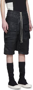 Shop the latest rick owens menswear, womenswear, shoes and accessories now on the official rick owens online store with worldwide express shipping. Rick Owens Drkshdw Black Denim Wax Creatch Cargo Pods Shorts Ssense Rick Owens Drkshdw Owen Black Denim