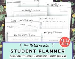 College Assignment Planner Printable Student Academic School Agenda ...