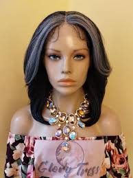 Sliver Gray Yaki Straight Lace Front Wig Salt & Pepper Gray Wig For Women  Wig Synthetic Wig Alopecia Chemo Glory Tress