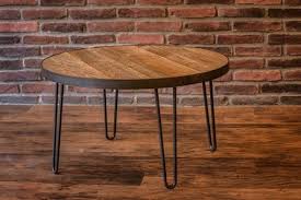 Custom Made Reclaimed Wood Table 30 Inch Round Industrial Steel Band With Images Custom Coffee Table Reclaimed Wood Table