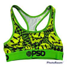 CAVINDER TWINS PSD Womens Size XS NEON GREEN Trippy Training Gym Checkered  Bra 