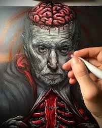 I'm happy to share my next horror movie inspired piece of the saw  franchise! John Kramer, The Jigsaw Killer can be seen tearing open his  sternum revealing his machine like “Inner Workings”.