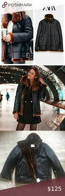 Zara Biker Aviator Faux Shearling Leather Jacket Zara Biker Jacket With Turn Up Hem And A Zip Up Front Co In 2020 Leather Jacket Zara Leather Jacket Zara Biker Jacket